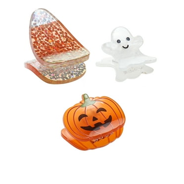 Way to Celebrate Halloween Motif Mini Claw Clips, Ghost, Pumpkin, Candy Corn, 3 Piece Hair Clips