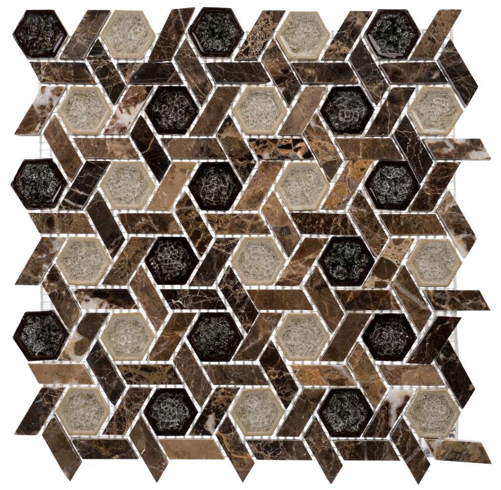 Hexagon Natural Stone and Glass Mosaic Tile Sheet