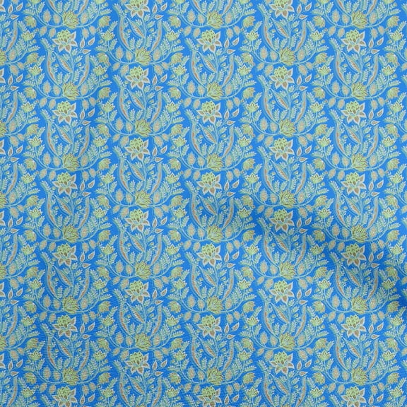 oneOone Polyester Spandex Turquoise Blue Fabric Floral Diy Clothing Quilting Fabric Print Fabric By Yard 56 Inch Wide