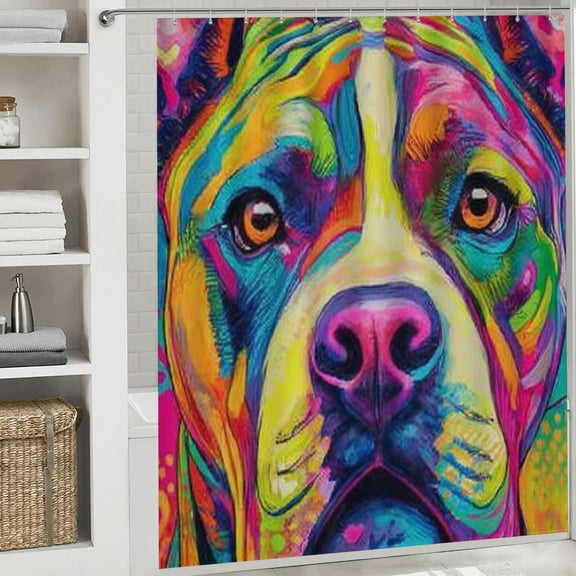 RKSupls Valentine's Day Shower Curtain, Cute Bulldog Waterproof Shower Curtain with Hooks for Home Bathtub Bathroom  Decor Washable Curtains, 72x72 in