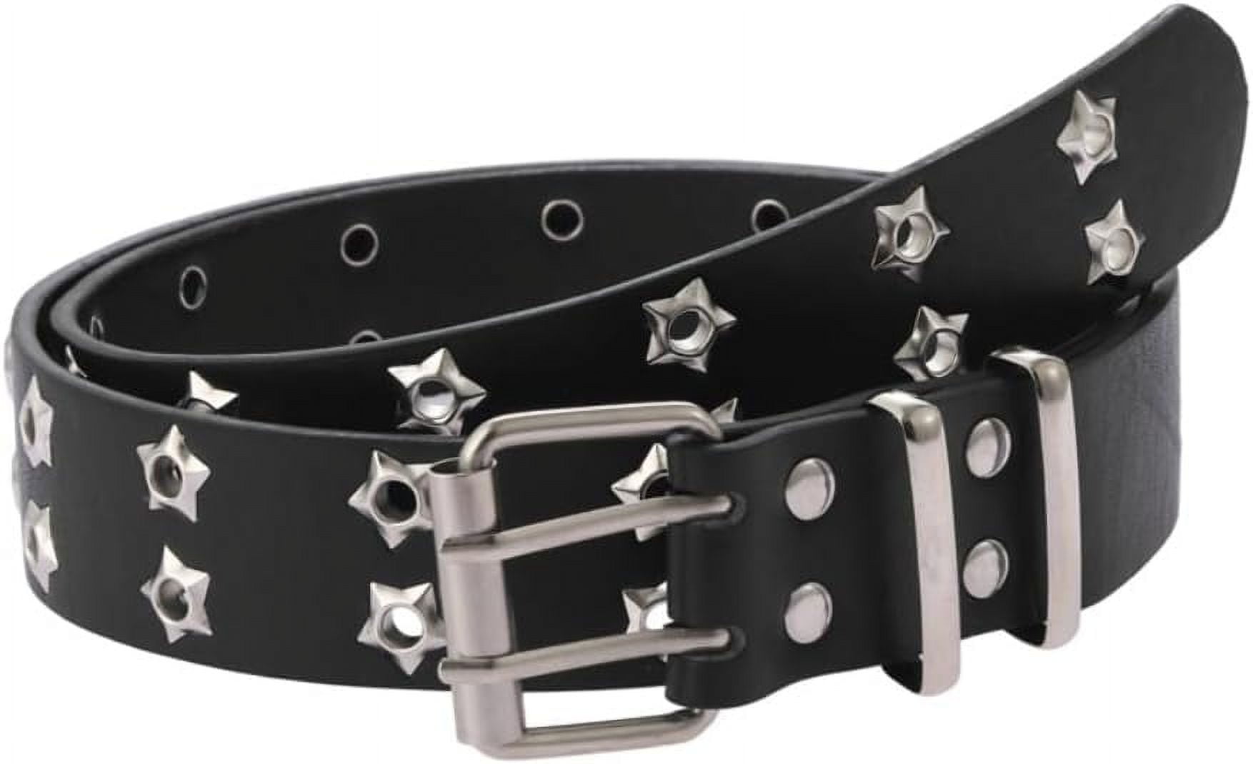 Y2K Grunge Goth Black Silver Genuine Leather Chunky Studded Belt Large Buckle Vintage Studded Black Leather Belt: Y2K Gothic Silver Buckle  main image 2