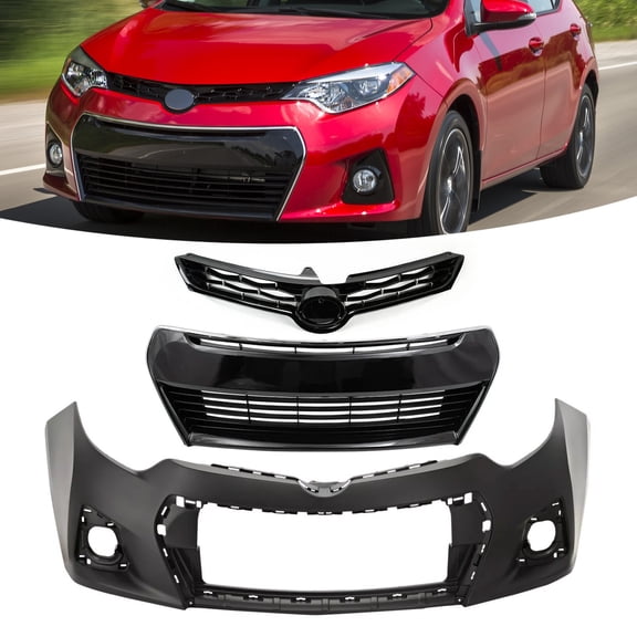 For 2014 2015 2016 Toyota Corolla S Front Upper Lower Bumper Grille 3pcs Set