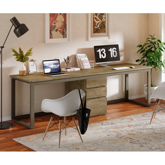Finmind 78.7" 2 Person Computer Desk with 3 Drawers, Extra Long Office Desk for Home Office, Brown