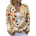 thumbnail image 3 of FSAGAE Women's Knit Cardigan Sweater Long Sleeve Button Down Pumpkin Graphic Print Beige XL Casual Fall Halloween Outerwear Top, 3 of 6