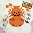 thumbnail image 4 of Bysome Halloween Outfit Size 0-3 Months Orange Long Sleeve Crew Neck Romper Stripe Pumpkin Print Warm Cute Fall Winter Halloween Romper For Boy Girl, 4 of 9