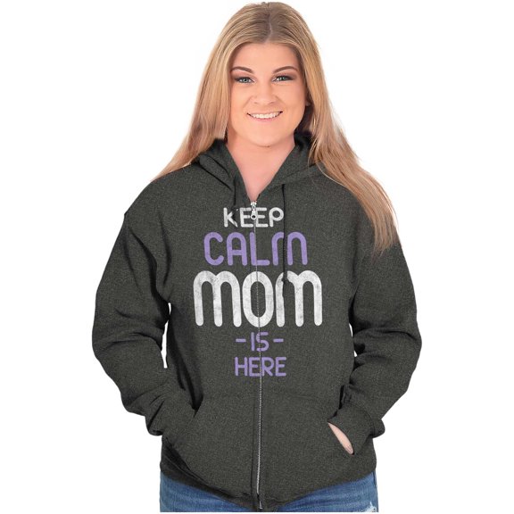 Funny Keep Calm Mom is Here Meme Zip Hoodie Sweatshirt Women Brisco Brands 2X