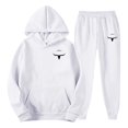 thumbnail image 2 of Men's Casual Personalized Printed Long-sleeved Hooded Sweatshirt and Sweatpants Two-piece Set, Fleece-Lined for Winter Sports and Casual Activities,White,M, 2 of 5