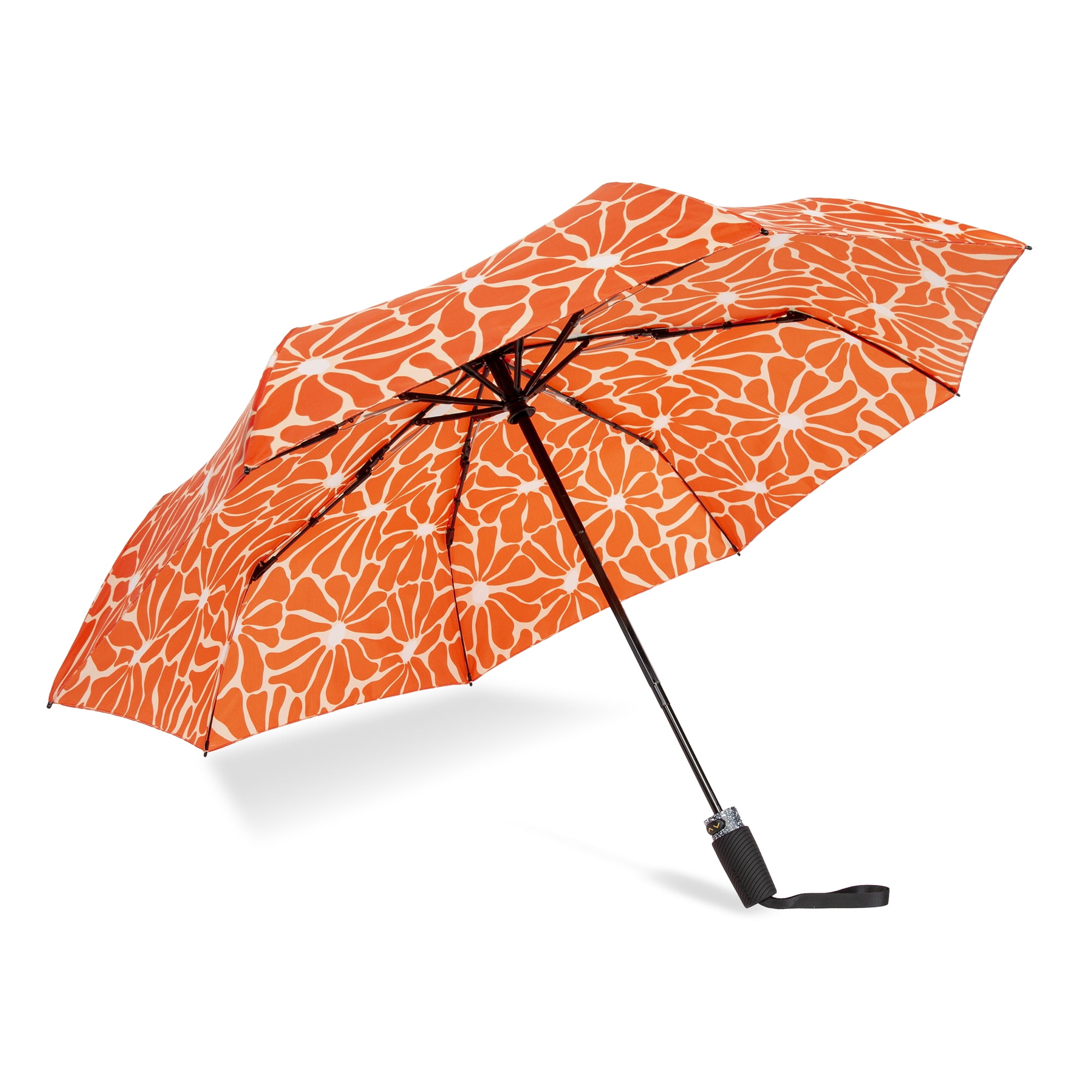 Canopi by ShedRain Sun+Rain Auto Open Auto Close 43" UPF 50+ Printed Rain Umbrella - Orange Floral