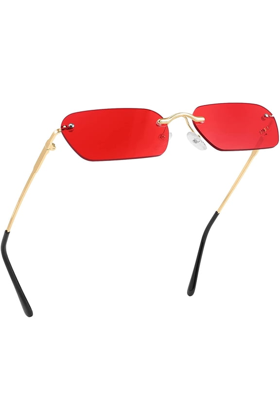 Retro Small Narrow Rimless Sunglasses Clear Eyewear Vintage Rectangle Sunglasses for Women Men B2643