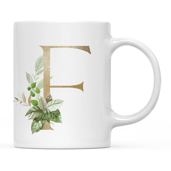 Koyal Wholesale Ceramic Coffee Mug, Exotic Tropical Monogram, Letter F