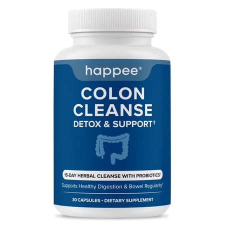 Happee Colon Cleanser and Detox Supplement - 15 Day Cleanse with Psyllium Husk and Probiotics - 30 Capsules