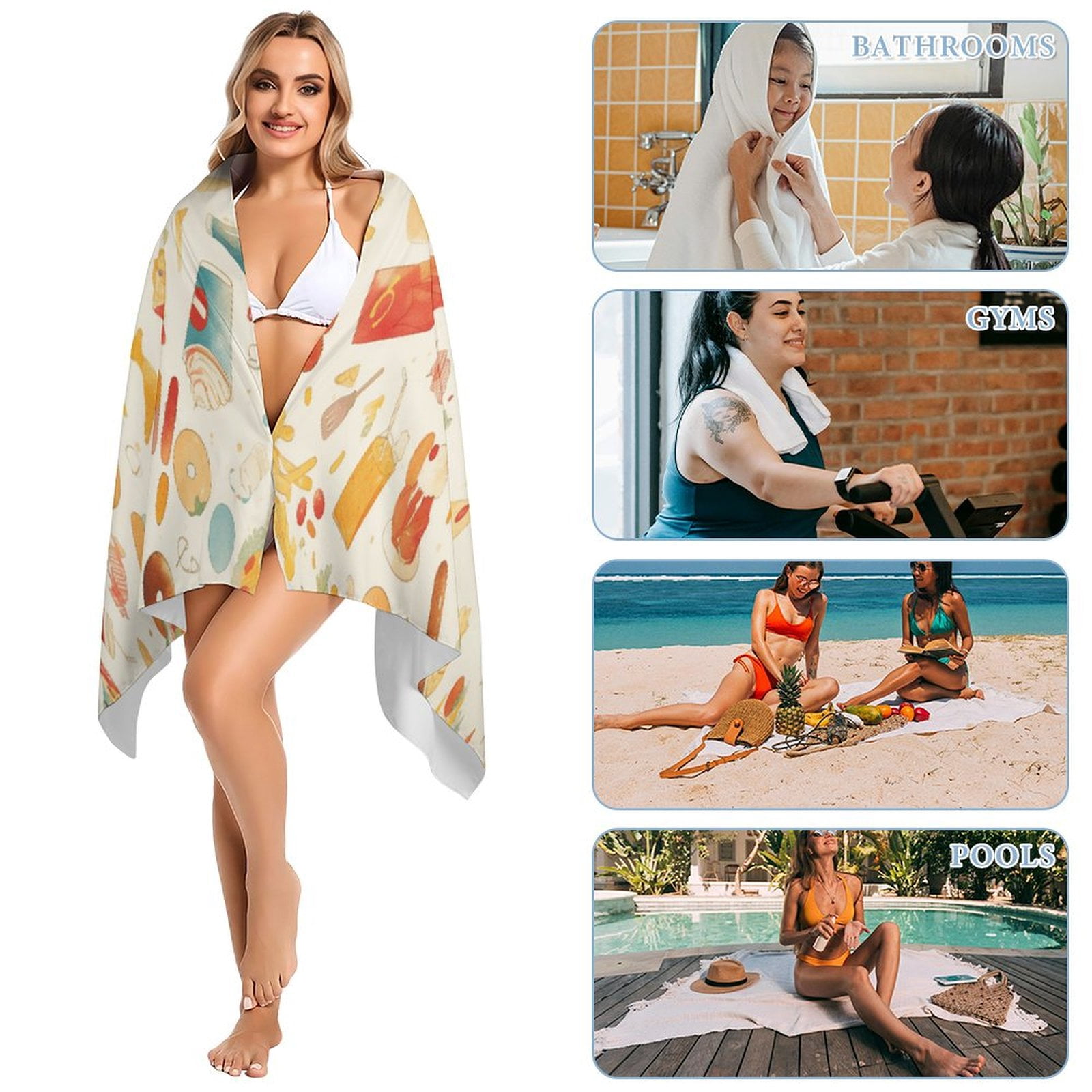 Delicious Pizza Burger Beach Towel – with A Unique Design, Extra Large,XL (32”x 63”) for Kids & Adults