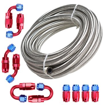 MaXpeedingrods 20ft AN8 PTFE Fuel Hose Line Kit - Stainless Steel Braided With Fittings