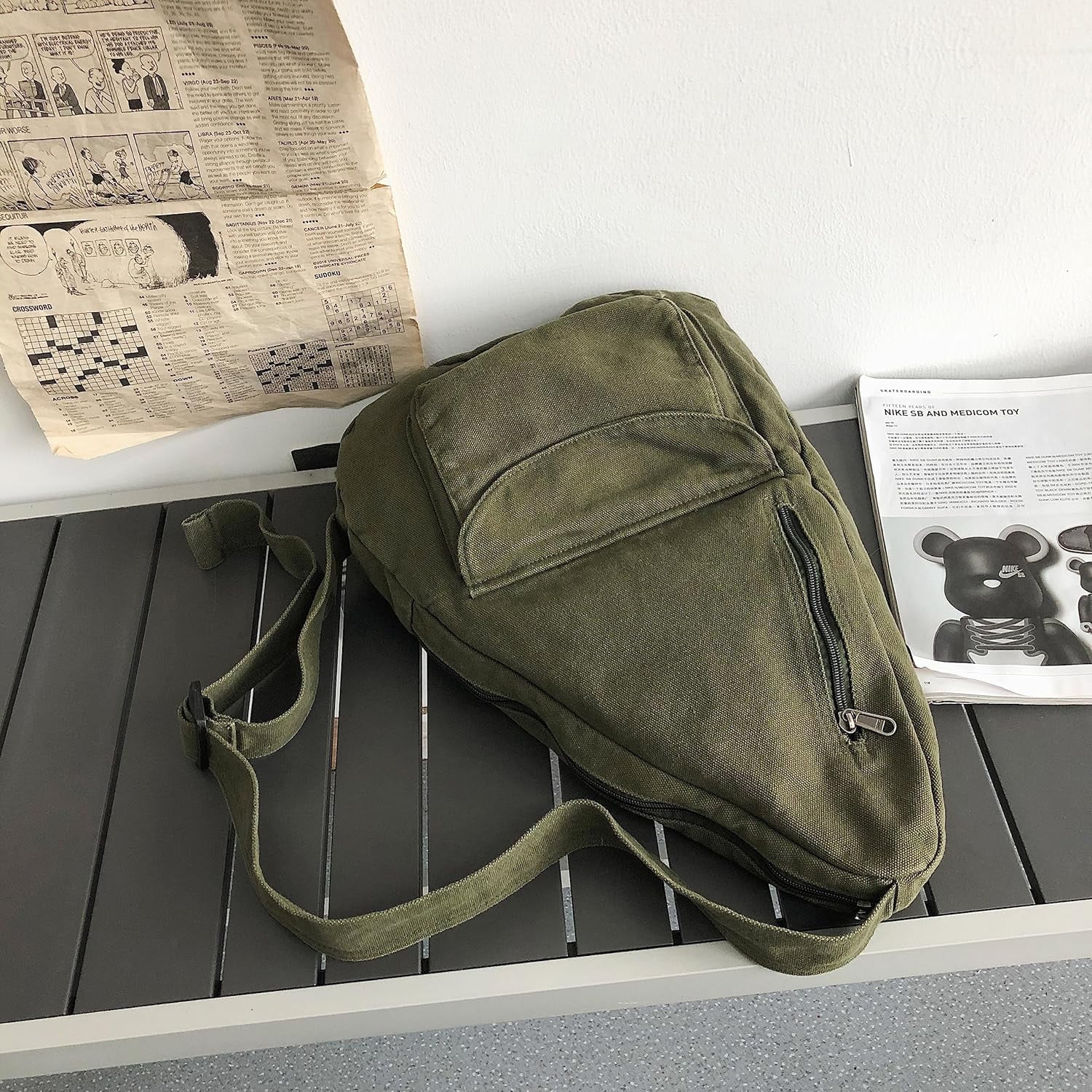 Canvas Sling Crossbody Bag for Women Men, Daypack Sling Bags Travel Casual Hiking Small Chest Shoulder Purse Bag Outdoor