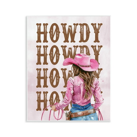 Stupell Industries Pink & Brown Howdy Cowgirl People Painting Unframed Art Print Wall Art, 11 x 14