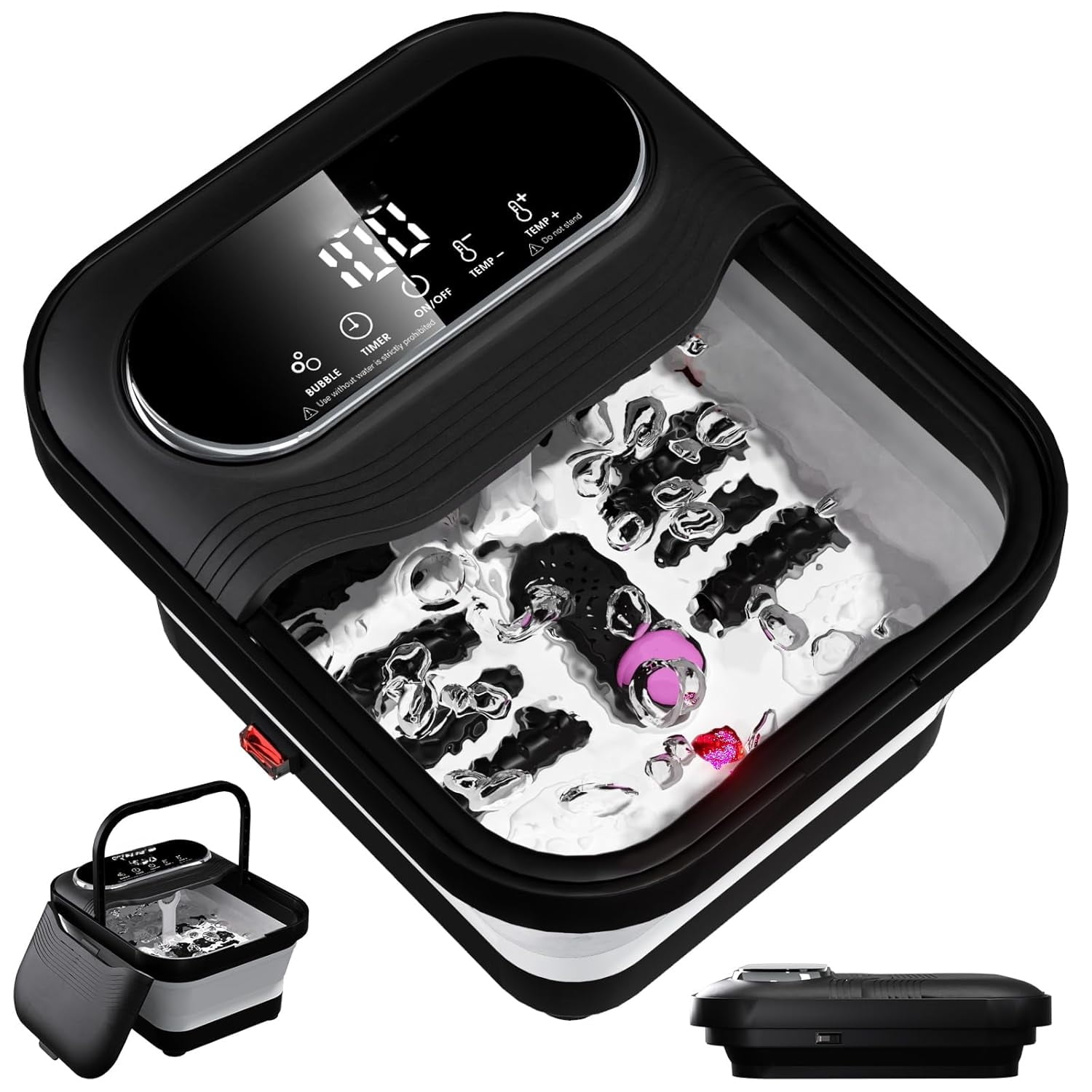 Collapsible Foot Spa with Heat, Bubble and Temp Control, Foot Bath Massager with XL Touch Screen and Massage Rollers, Foot Soaking Tub, Pedicure Foot spa for Stress Relief