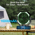 thumbnail image 4 of 16000mAh Rechargeable Camping Misting Fan, 250ml Water Tank Portable Battery Powered Fan, Standing/Hanging With Hook, 4 Speed, Remote Control, Timer, 4 LED Brightness, Green, 4 of 12