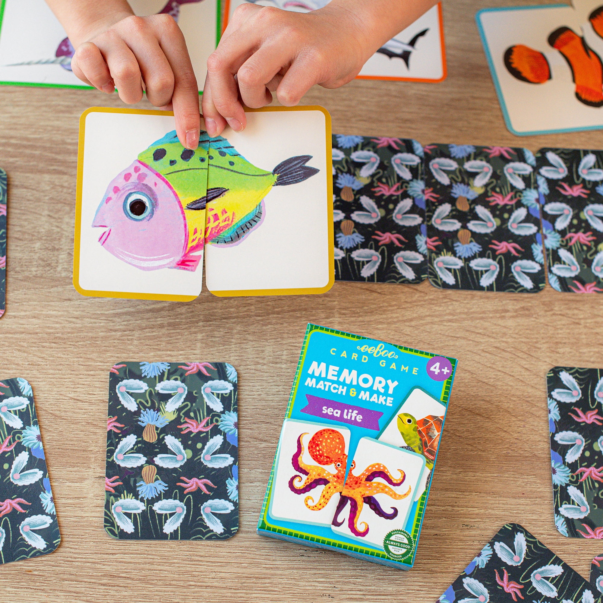 eeBoo Sea Life Memory Match & Make Game, Ages 4+ For 1-4 Players - Sharpens Visual Acuity, Concentration, And Memory Skills, 48 Cards, 24 Pairs