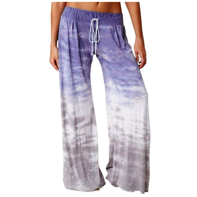 Pantalon Grand Long Décontracté pour Femmes, Ample, Dégradé, Imprimé Teinture sur Nœuds, Yoga Sport