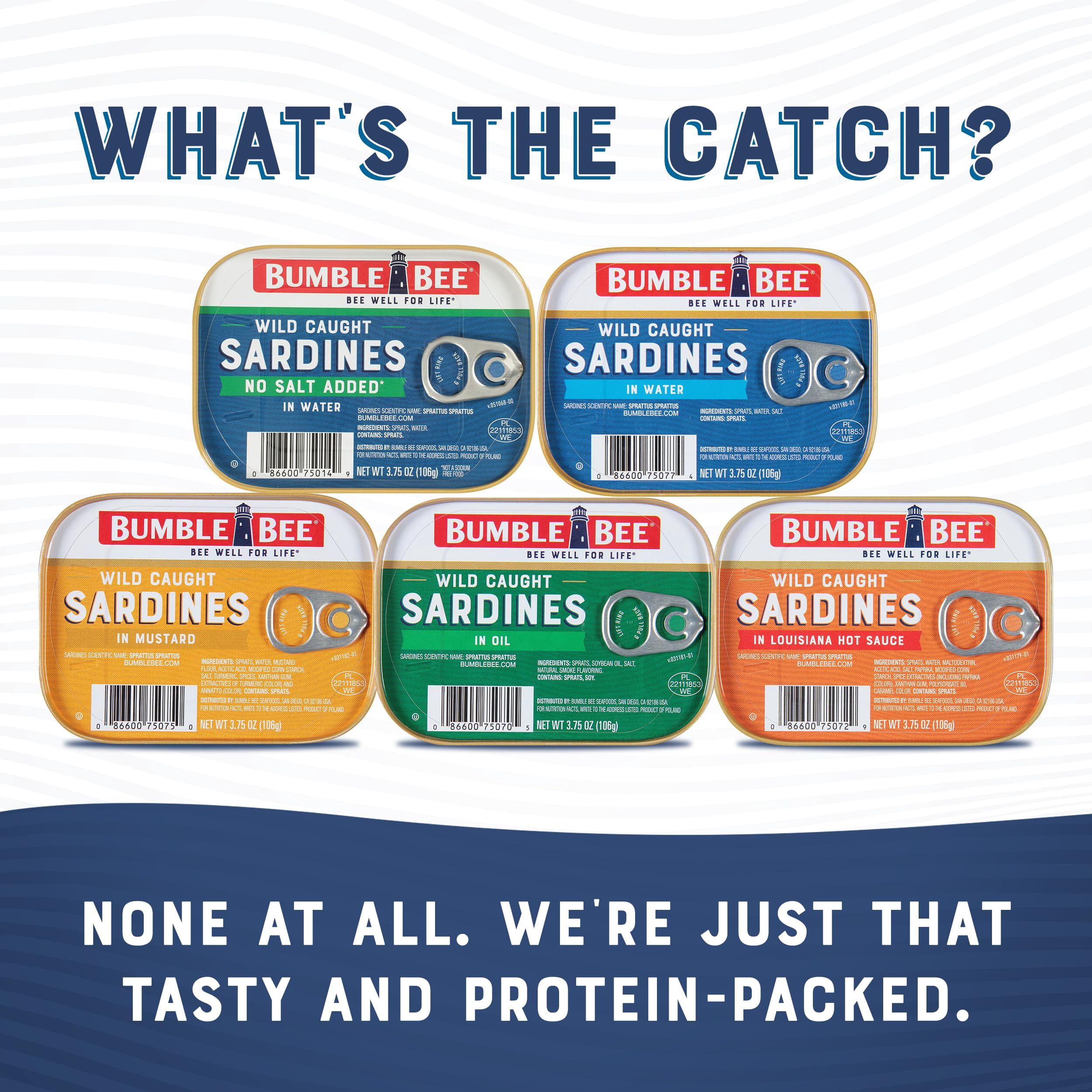 (12 pack) Bumble Bee Wild Caught Sardines in Louisiana Hot Sauce, Gluten Free, 11g Protein Per Serving, Shelf Stable Tin Can, 3.75 oz