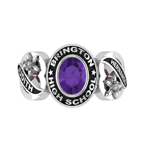 High School Class Ring, Graduation Ring for Students, College or University Jewelery, Senior Gift - Personalized Cubic Zirconia Oval Birthstone 925 Silver Class Ring