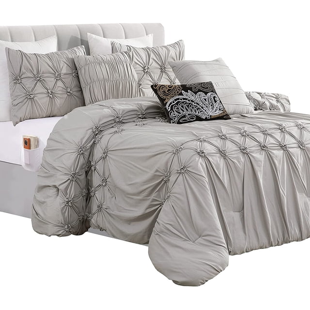 Mocassi - Ella Bedding Collection, 12PC Comforter Set with Matching Shams, Decorative Pillows, and Sheet Set, King/California King Size, Silver Gray