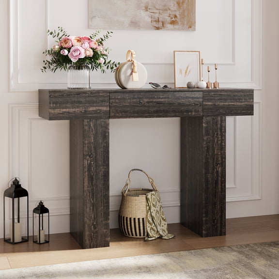 47" Farmhouse Console Table with Storage Drawer – Narrow Wooden Sofa Table for Entryway, Hallway, Behind Couch or as TV Stand – 13074 Embossed Rustic Oak Finish
