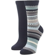 HUE Women's Crew Boot Sock, Navy Stripe/Navy-2 Pair Pack, One Size, (U22863)