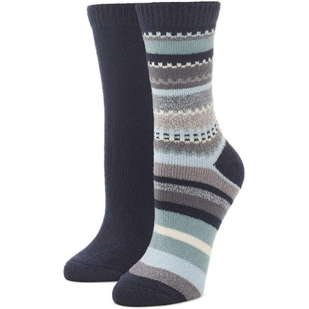 HUE Women's Crew Boot Sock, Navy Stripe/Navy-2 Pair Pack, One Size, (U22863)