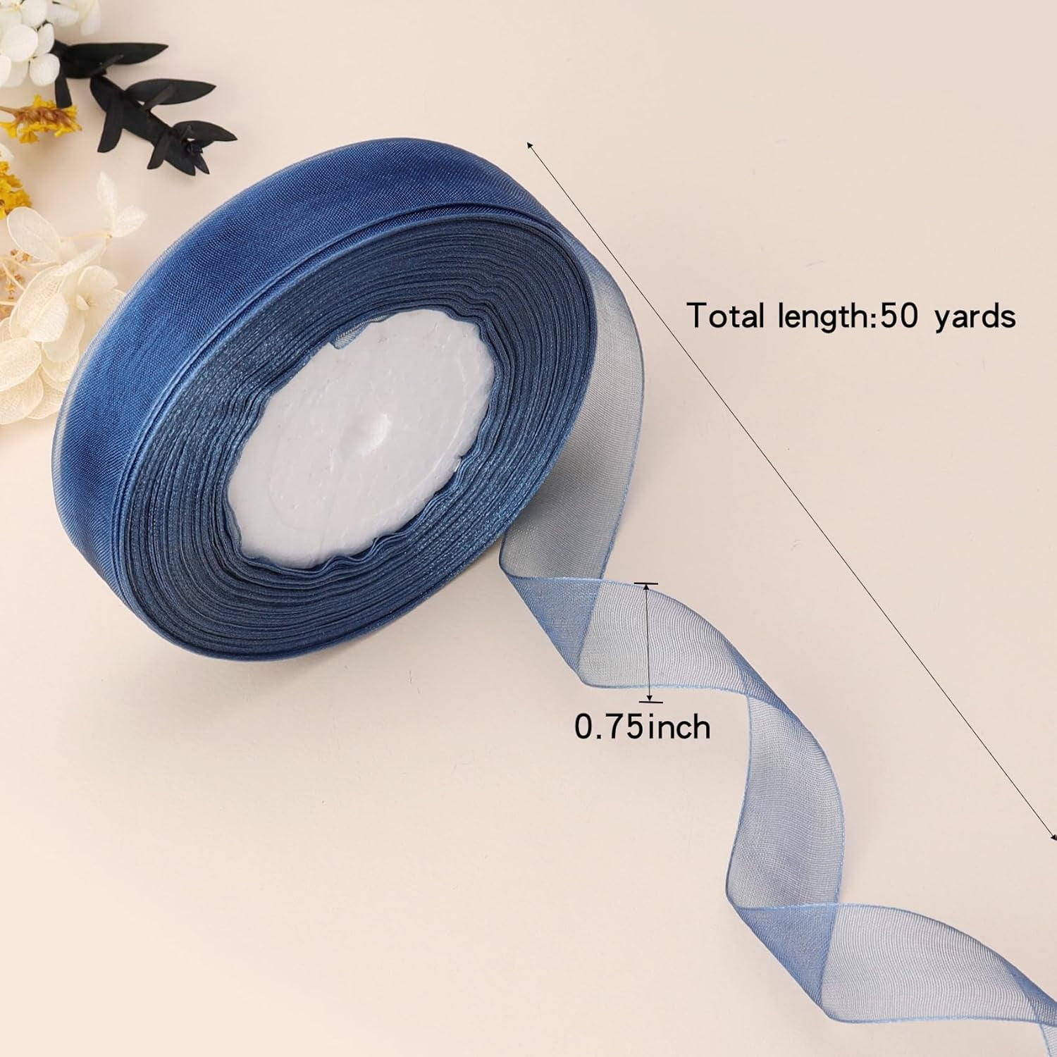 3/4 inch Royal Blue Sheer Organza Ribbon 50 Yards Chiffon for Gift Wrapping Christmas Halloween Decoration Wedding Bouquet Crafts