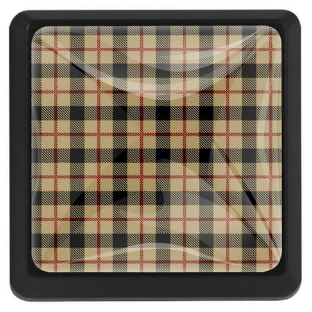 

Ownta Square with Screws 3 Pcs for Cupboard Dressing Table Bookcase Drawer Pull Handle Cabinet Door Knobs Vintage Brown Plaid Grid Retro