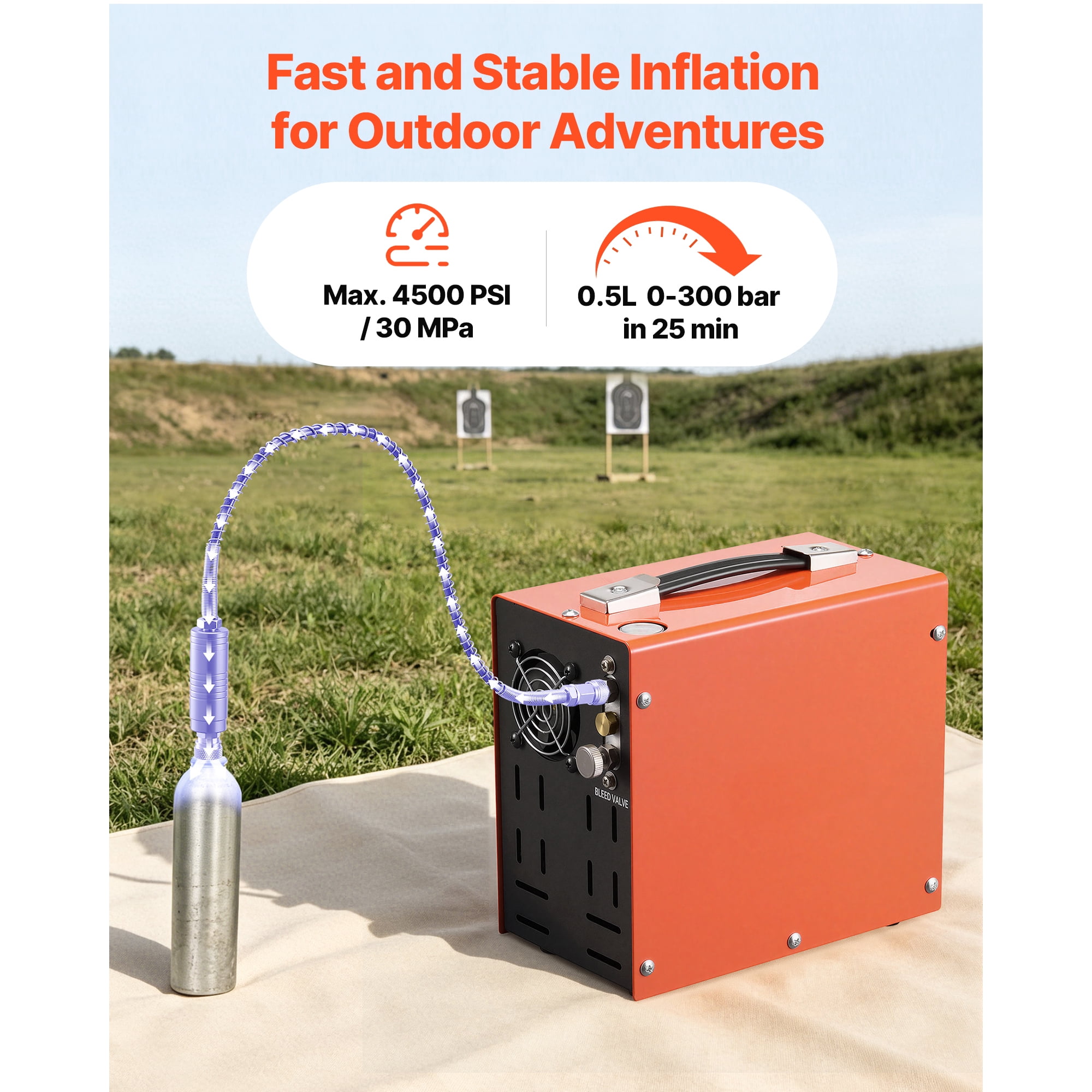 KFFKFF Portable PCP Air Compressor 4500PSI with Manual Stop, 350W DC12V/AC120V, Compact Paintball Tank Compressor for Air Rifles and Diving Bottles
