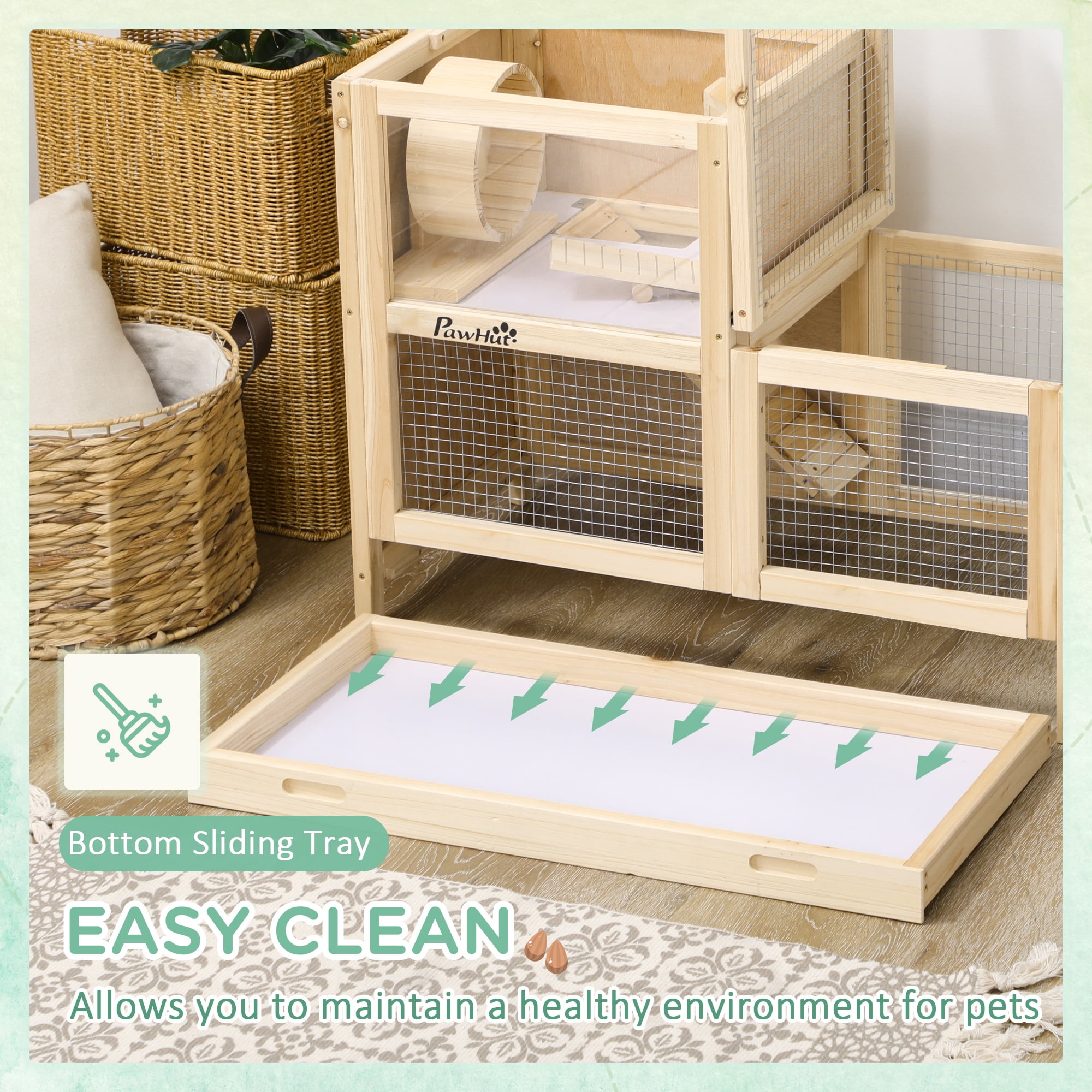 PawHut Extra Large Wooden Hamster Cage with Seesaw, Small Animal Habitat