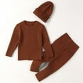 thumbnail image 2 of Lovskoo Boys and Girls Outfits Baby Infant 0-4 Years Keep Warm Sweater Long Sleeve Tops Pants Hats Solid Color Clothes Three Set Brown, 2 of 4