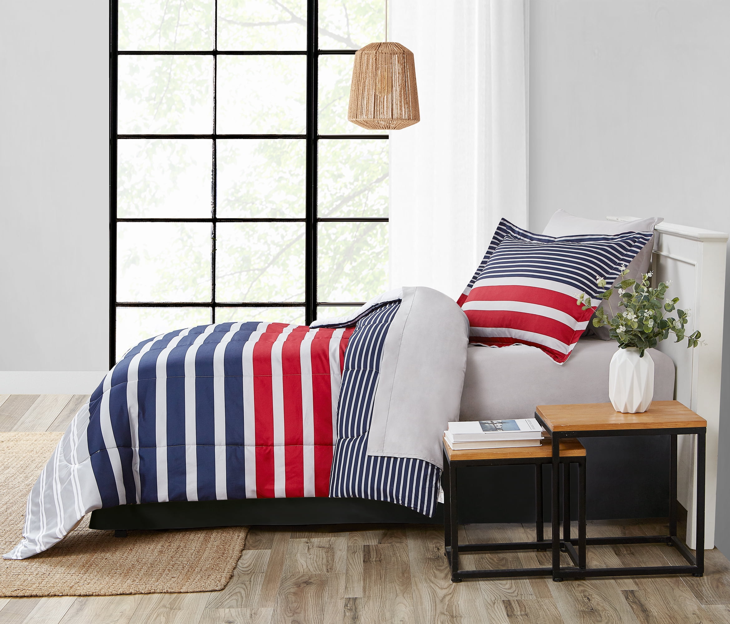 Mainstays Red and Blue Stripe Piece Bed in a Bag Comforter Set with Sheets,  Twin