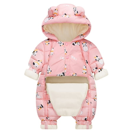 

Avamo Newborn Loose Fleece Hooded Jumpsuit Winter Warm Casual Coat Infant Button Down Home Outwear Pink 100