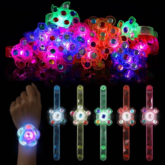 48 pulseras giratorias con luz LED, pulseras giratorias pop, regalos de fiesta para niños, pulseras giratorias brillantes, pulseras luminosas que brillan en la oscuridad