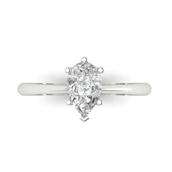 Clara Pucci 14K White Gold 1ct WhiteSapphire Solitaire Ring for Women