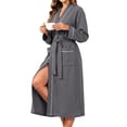 thumbnail image 4 of UVN Long Robes for Women Long Sleeve Kimono Bathrobe Waffle Knit Wrap Robe Soft Cozy Lightweight Sleepwear Nightgown with Pockets, 4 of 9