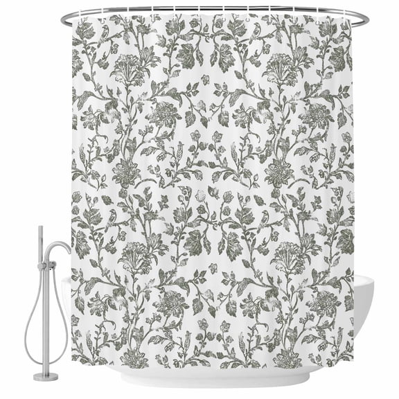 Farmhouse Flowers Shower Curtain Set - 72" x 78" Washable Bathtub Curtain with 12 Hooks, Pastoral Vintage Leaf Spring Summer Waterproof Fabric Stall Shower Curtains for Bathroom/Bathtub Décor