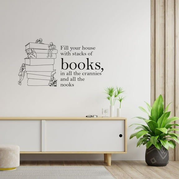 Fill Your House With Stacks Of Books- Quotes Reading Hobby Vinyl Wall Art Sticker Wall Decal Home Library Area Reading Corner Boys Girls Kids Wall Décoration Design Décor Decal Size (22x30 inch)