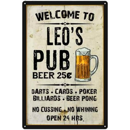 LEO'S Pub Sign Vintage Man Cave Bar 8 x 12 High Gloss Metal