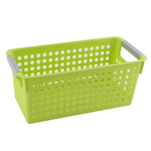 Cesta organizadora de plástico rectangular de diseño para baño familiar de oficina en casa, color verde
