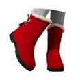 thumbnail image 3 of Wovix Womens Snow Boots Faux Suede Boots Slip-On with Side Pom Round Toe Shoes Chunky Winter Warm Boots Trendy Daily Red 40, 3 of 7