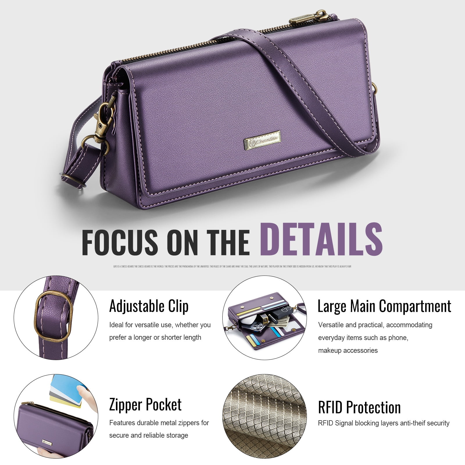 Fashion Small Crossbody Bag for Women,Cell Phone Purse Women's Shoulder Handbags Wallet Purse with RFID Blocking Credit Card Slots Zip Small Crossbody Bag Wrist strap/Shoulder strap - Purple