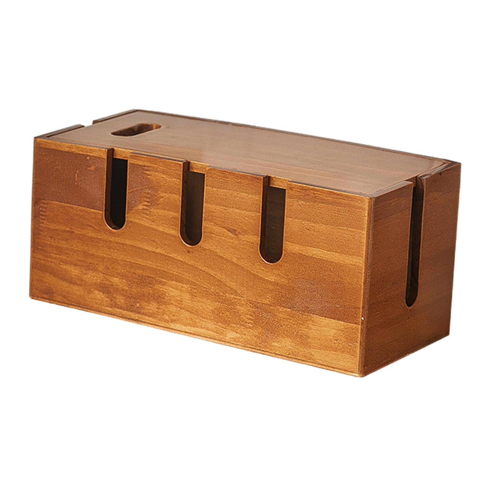 Esquirla Cable Management Box Wood Dustproof Cord Organizer for Desk Wire Organizer for Power Outlets Power Strips Home Office USB Hub
