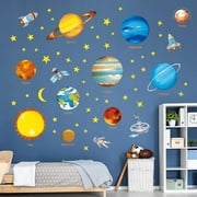 Decowall DS8-1307 Planets in The Space Kids Wall Decals Wall Stickers Peel and Stick Removable Wall Stickers for Kids Nursery Bedroom Living Room