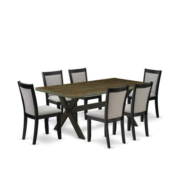 East West Furniture X-Style 7-Piece Wood Dining Set in Black/Jacobean/Gray