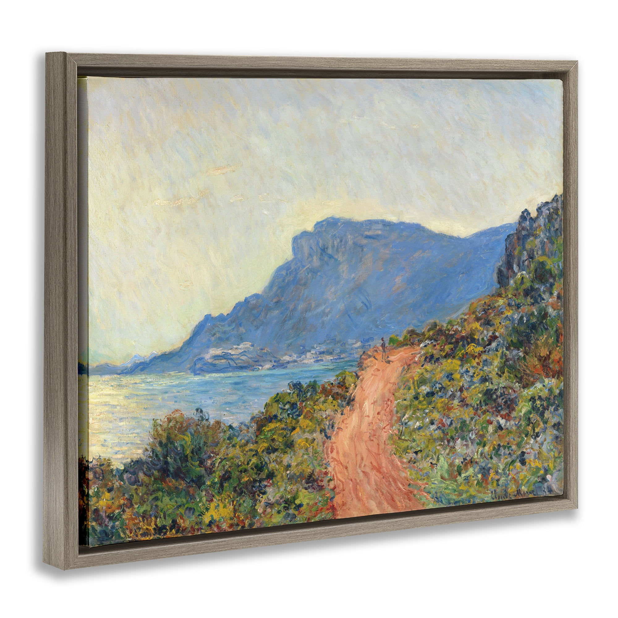 Stupell Industries Classic Monet Mountain Landscape Landscape & Nature Painting Brown Floater Framed Canvas Art Print Wall Art, 31 x 25