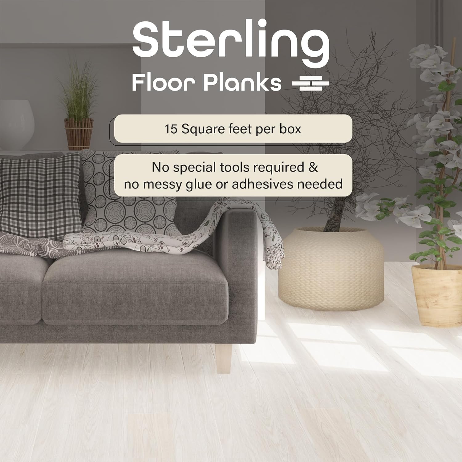 Sterling Vinyl Plank Flooring 1.2mm, 10 Planks - 6" x 36", White Oak - No Adhesive Needed, Embossed DIY Flooring - Natural Wood Grain Feel for Kitchen, Dining Room, & Bedrooms by Home Décor